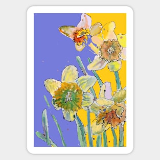 Abstract Yellow Daffodil Watercolor Pattern on mid Purple Sticker